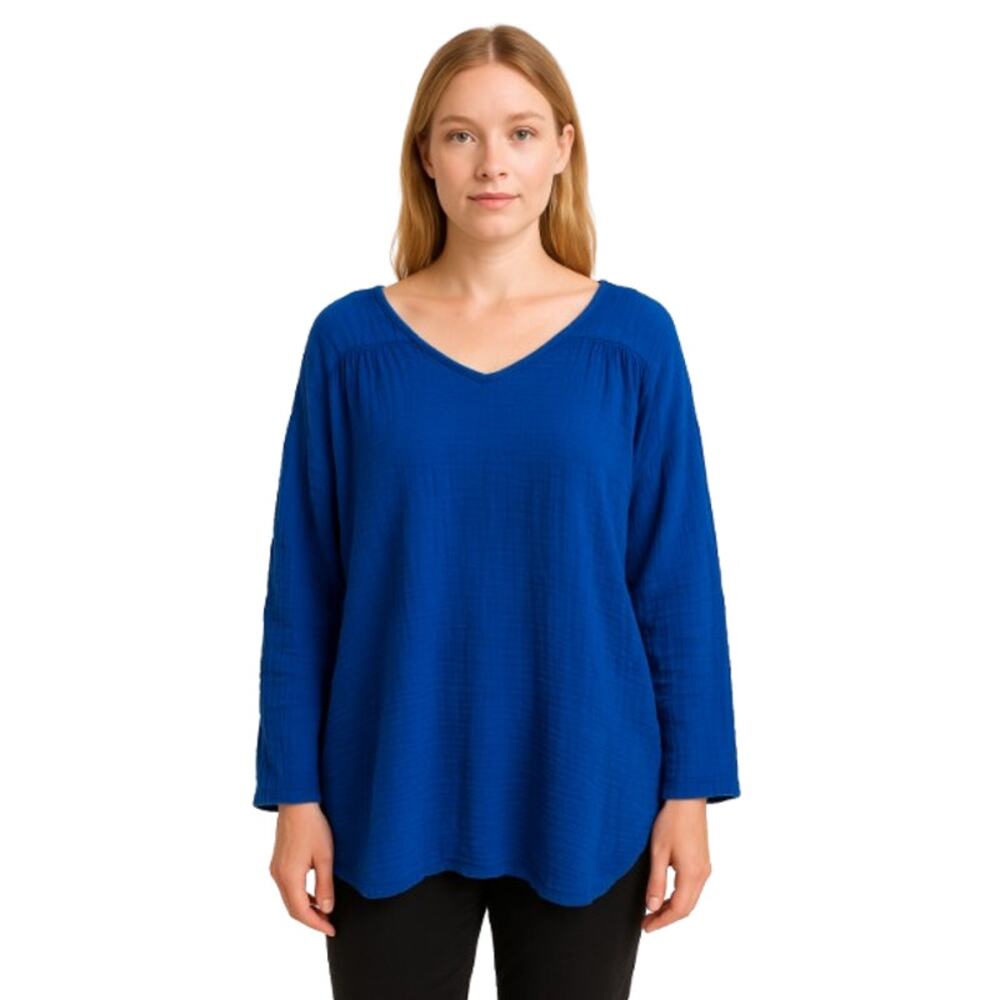 Felicite Venice Top Electric Blue  Size 3 - Med NWT V-Neck Long Sleeve Cotton